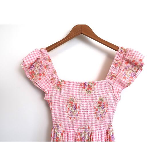 LOVESHACKFANCY Emeka Cotton Maxi Tie Front Gingham Floral Dress Revolve M $495 - Picture 9 of 14